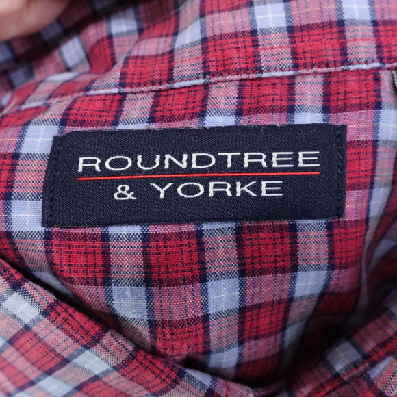 ROUNDTREE & YORKE LONG SLEEVE RED BLUE PLAID BUTTON DOWN SHIRT MENS SIZE L - Picture 6 of 7